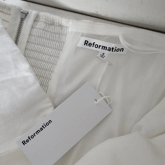 Reformation Isabeli Linen White Mini Dress Size 8 New With Tags Dresses